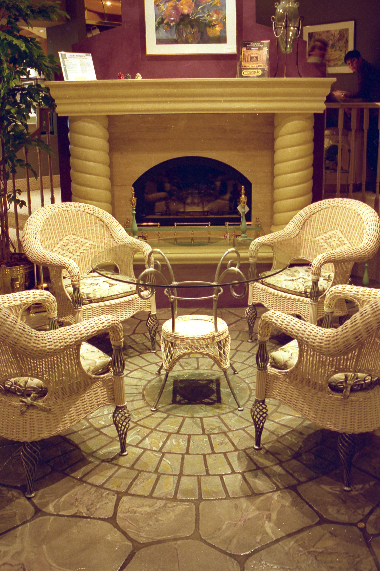 StoneCraft fireplace surround colour-matched to flagstone flooring